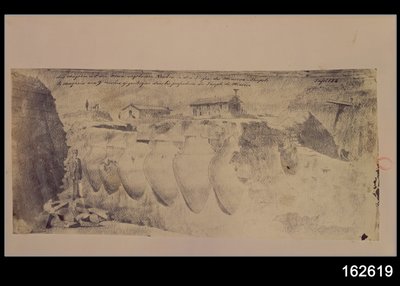 Sketch of a Shop with Nine Giant Amphorae in the Lower Levels of the Temple of Minerva, from the Troy Excavations by Heinrich Schliemann